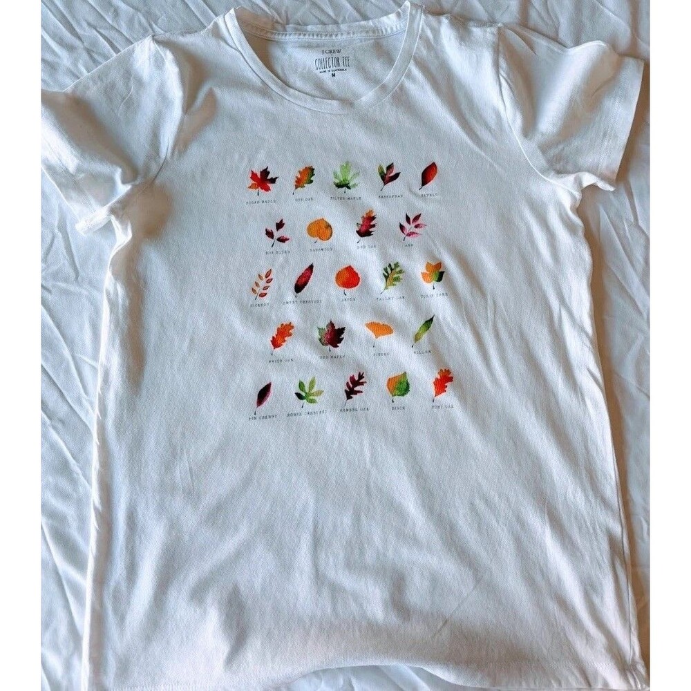 J.Crew White Fall Leaves Watercolor Graphic Tee Sz M NWOT